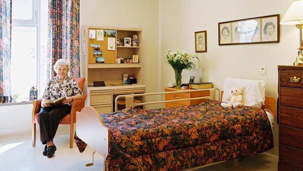 Happy senior in retirement community